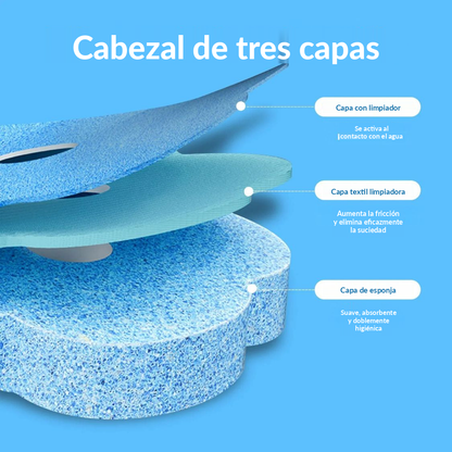 Heroza™ cabezal de tres capas: esponja, capa textil limpiadora y capa con limpiador