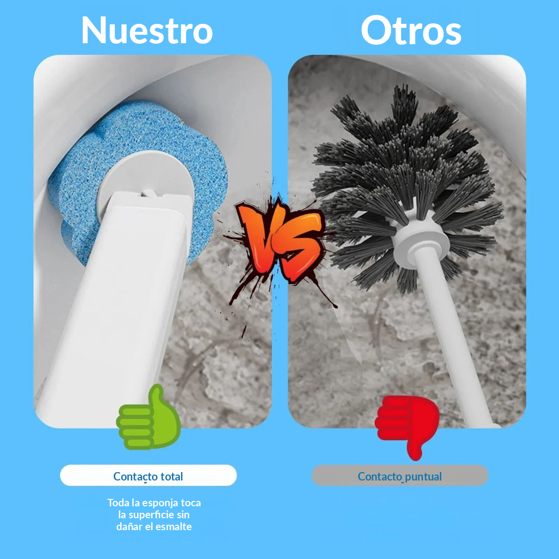 Heroza™ comparativa: nuestro cepillo de esponja frente a un cepillo clásico